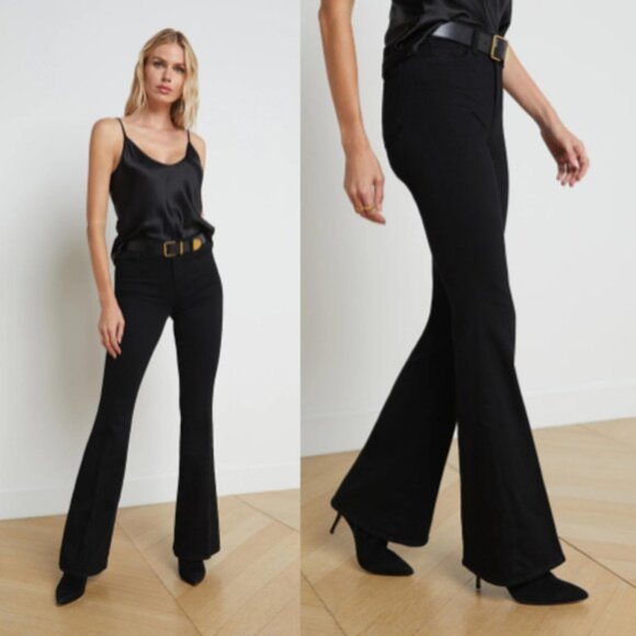 NEW L'agence High Rise Stretch Denim Bell Flare Jeans Women's Black Size: 23 - Picture 1 of 8